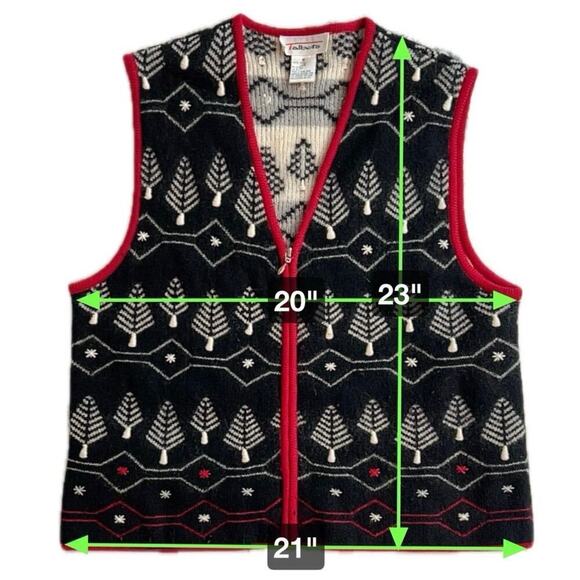 Talbots 100% Wool Full Zip Christmas Tree Sweater Vest Size M Two Small Flaws - Picture 7 of 8